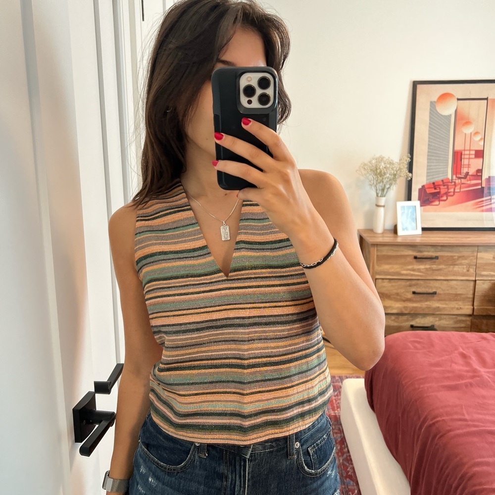 zara metallic striped vest size s small
